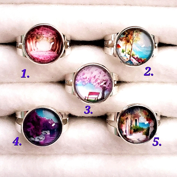 Cottage by the sea adjustable silver cabachon rings. - Picture 1 of 4